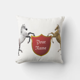 Hearldic horses rearing, add you name cushion