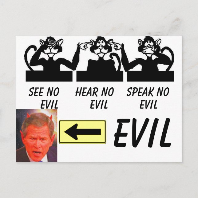 hearnoseeno_funny, SATAN, arrow, see no     Hea... Postcard (Front)
