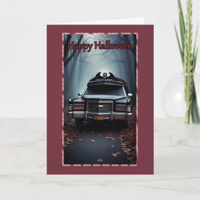 Hearse in the Woods Halloween Card (Front)