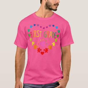 Heart 100th Day Of 1st Grade Teacher Autism Awaren T-Shirt