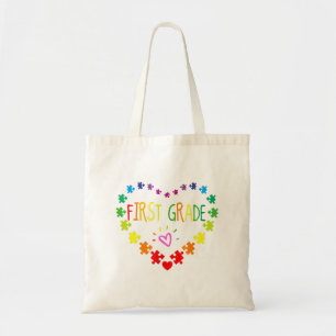 Heart 100th Day of 1st grade Teacher Autism Awaren Tote Bag