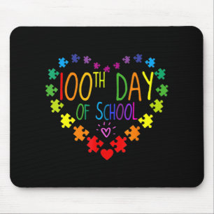 Heart 100th Day of School Teacher Autism Awareness Mouse Pad