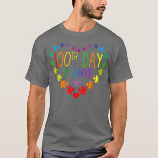 Heart 100th Day of School Teacher Autism Awareness T-Shirt