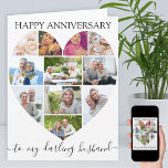 Heart 11 Photo Collage Husband Script Anniversary Card<br><div class="desc">Say Happy Anniversary with a love heart photo collage, personalised wedding anniversary card. The photo template is set up for you to add your pictures, working in rows from top to bottom. The photo collage holds 11 photos which are displayed in a mix of portrait, landscape and square / instagram...</div>