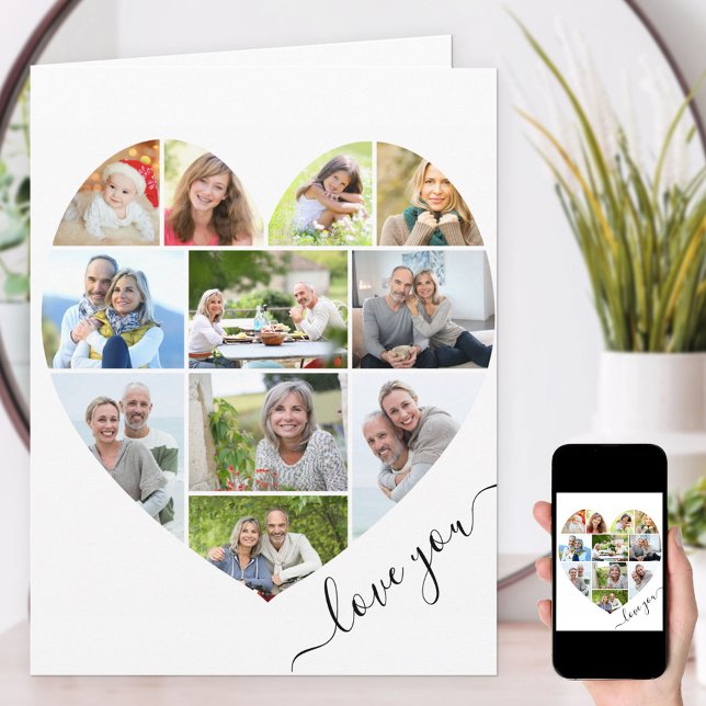 Heart 11 Photo CollageLove You Script Anniversary Card (Creator Uploaded)