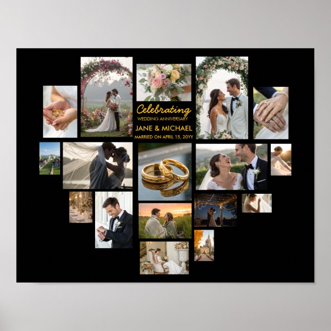 Heart 17 Photo Collage Personalised Script Poster (Front)