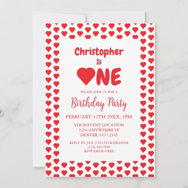 Heart 1st Birthday Invitation (Front)
