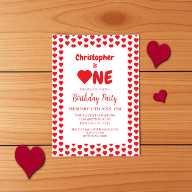 Heart 1st Birthday Invitation (Creator Uploaded)