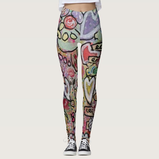 Heart Abstract Art Leggings (Front)