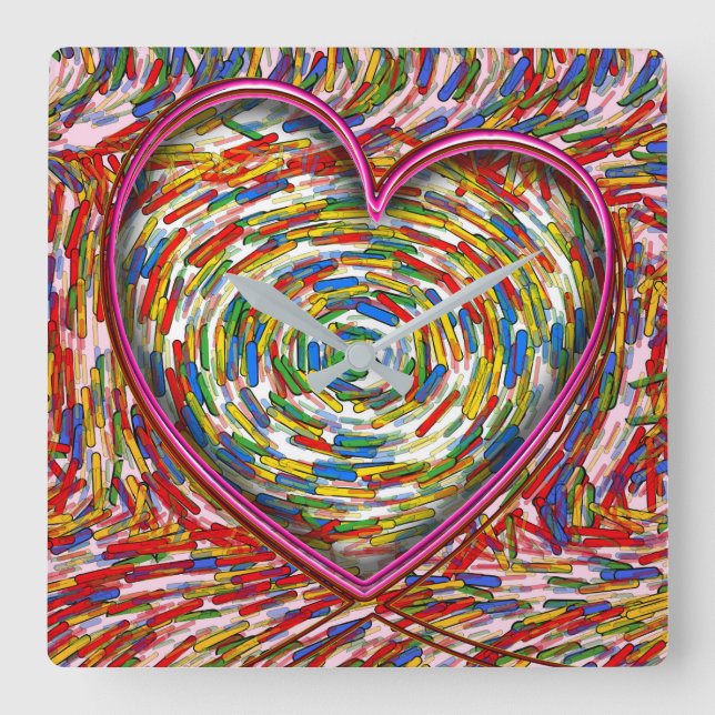 Heart Abstract Swirl Sprinkles Art Love Square Wall Clock (Front)