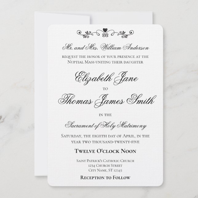 Heart Accent Elegant Wedding Invitation (Front)