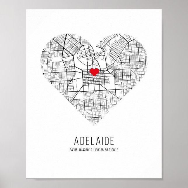 Heart Adelaide City Map (Australia) Poster (Front)