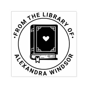 Heart Adorned Book with Library Book Name Self-inking Stamp