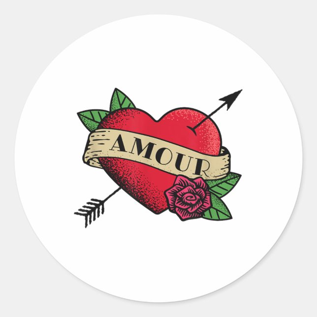 Heart Amour Tattoo _1  Classic Round Sticker (Front)