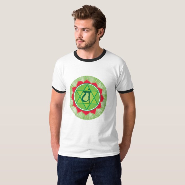 Heart Anahata Chakra Ringer T-Shirt, White/Black T-Shirt (Front Full)