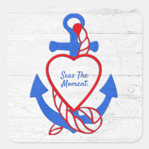 Heart Anchor On Whitewashed Wood Square Sticker
