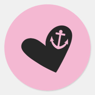heart and anchor pink classic round sticker