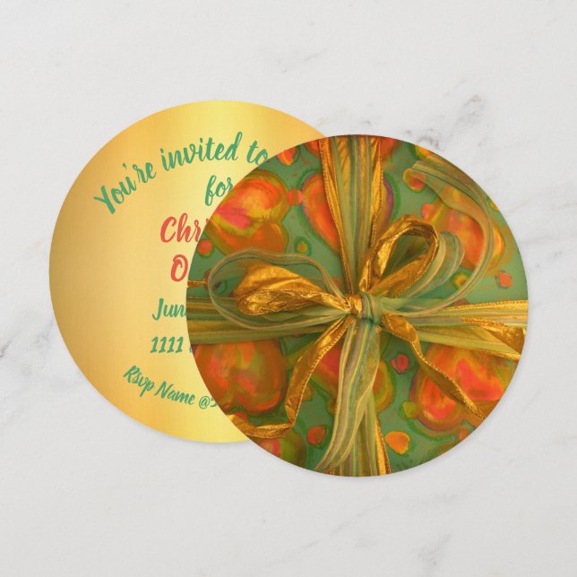 Heart and bow red green gift wrap  invitation (Front/Back)