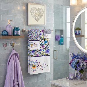 Heart and butterflies floral  bath towel set