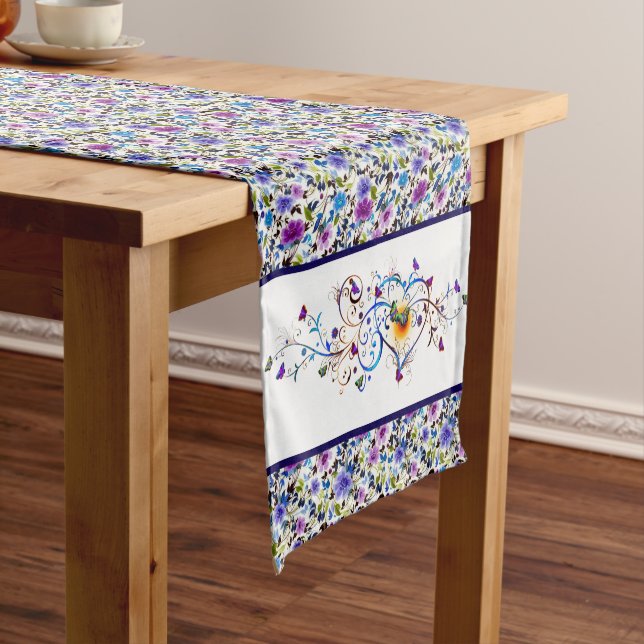 Heart and butterflies floral  short table runner (In Situ)