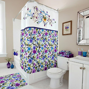 Heart and butterflies floral  shower curtain