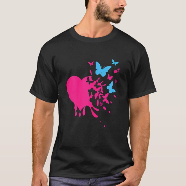 Heart And Butterfly Overlapping And Colourful Uniq T-Shirt (Front)