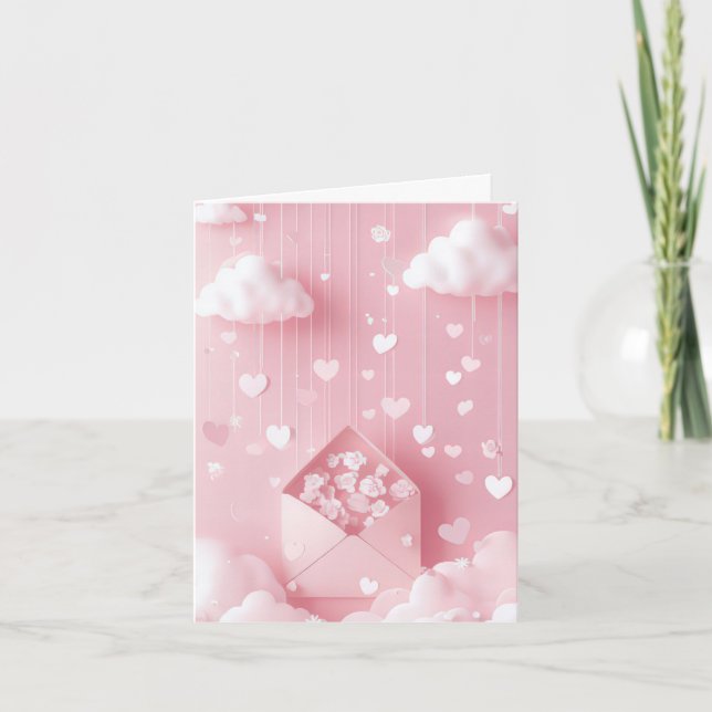 Heart and  Clouds Valentine's Greeting Holiday Card (Front)