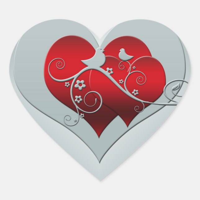 Heart and doves in silver and red sticker (Front)