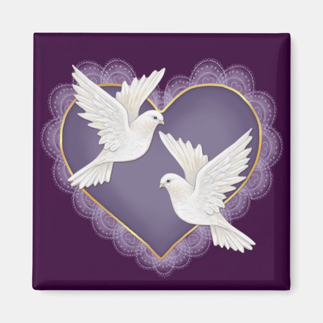 Heart and Doves - Purple Magnet (Front)