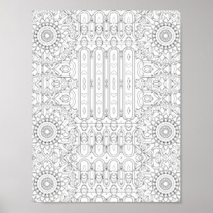 Heart and Floral Pattern Colouring Page Design Poster