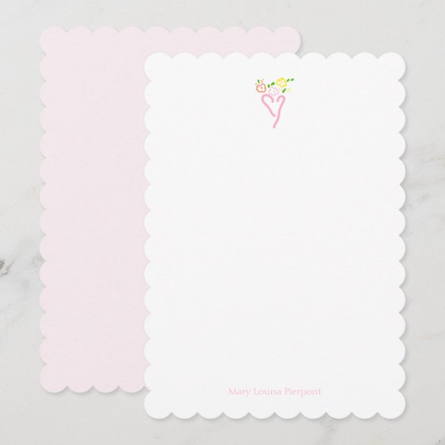 Heart and Flower Scalloped Personalised Note Card (Front/Back)