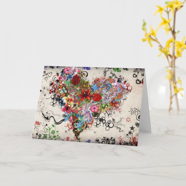 Heart and flowers card (Yellow Flower)