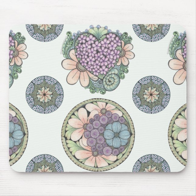 Heart and flowers doodle art mouse mat. mouse pad (Front)