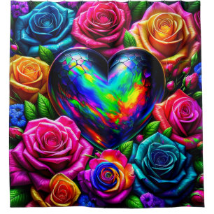 Heart and Flowers Shower Curtain