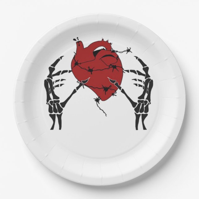 Heart And Hands - Skeleton Heart Hands  Paper Plate (Front)