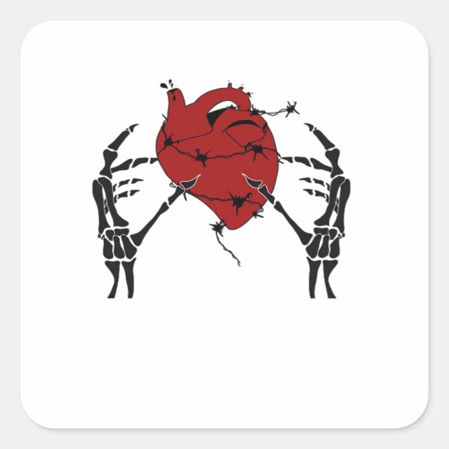 Heart And Hands - Skeleton Heart Hands  Square Sticker (Front)