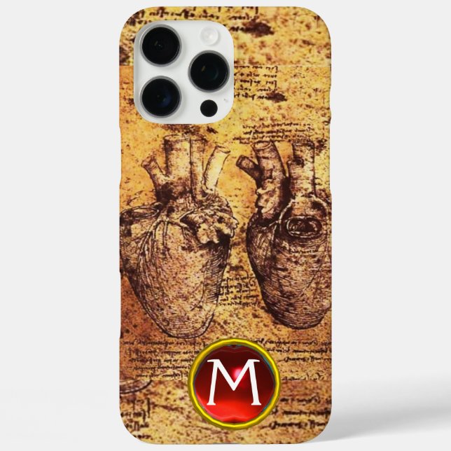 Heart And Its Blood Vessels Parchment Gem Monogram Case-Mate iPhone Case (Back)