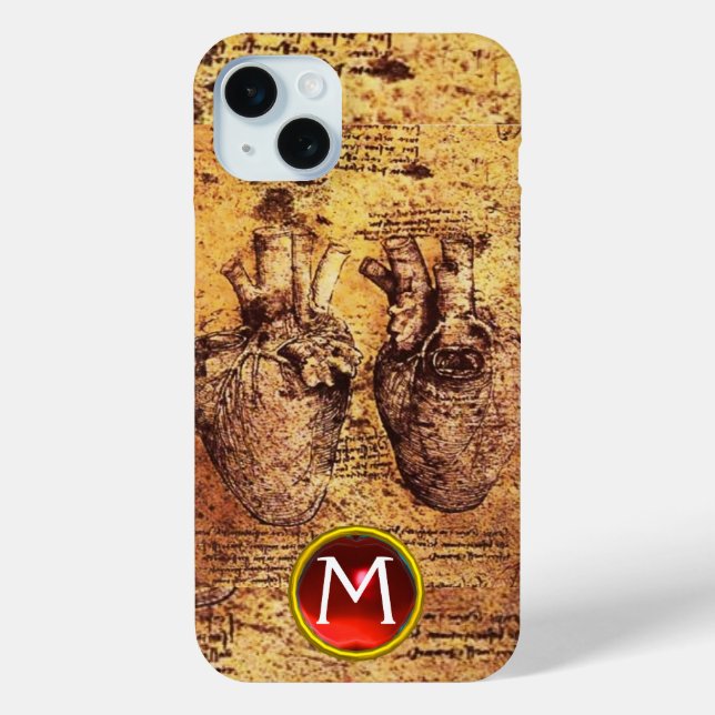 Heart And Its Blood Vessels Parchment Gem Monogram Case-Mate iPhone Case (Back)