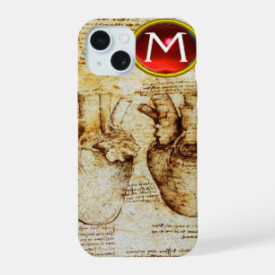 Heart And Its Blood Vessels Parchment Gem Monogram iPhone 15 Case