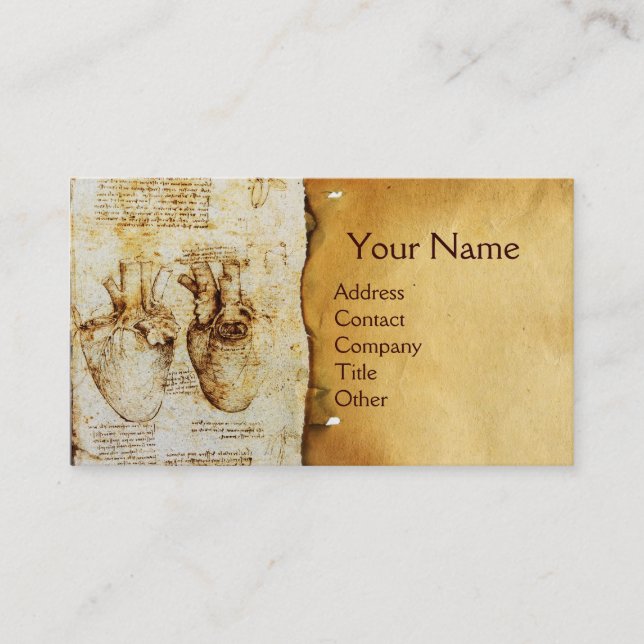 Heart And Its Blood Vessels Parchment Monogram Business Card (Front)