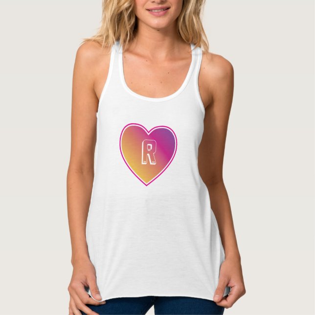 Heart and Monogram on Sunset Coloful Pattern Art Singlet (Front)
