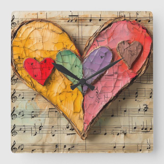 Heart and Music  Square Wall Clock (Front)