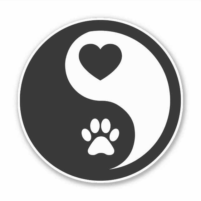 Heart and Paw Yin Yang Sticker Decal (Front)