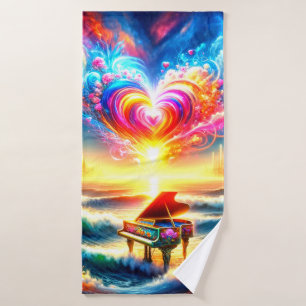Heart and Piano Design Bath Towel