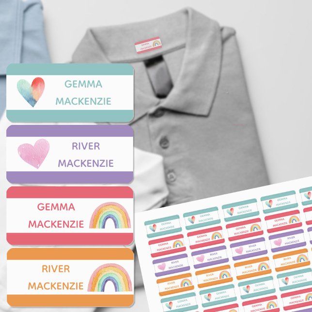 Heart and Rainbow Colour Coded Clothing Name Label (Creator Uploaded)