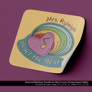 Heart and Rainbow: Doodles for Music Lovers Orange Square Sticker