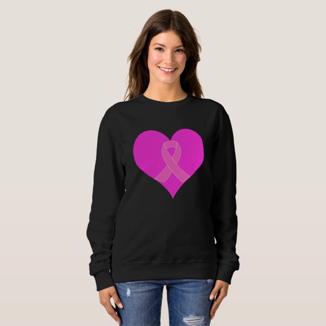 Heart and Ribbon Breast Cancer Charity Design Sweatshirt (Front Full)