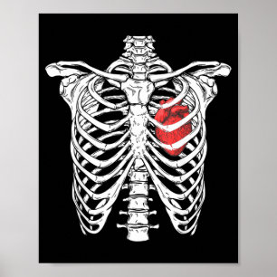 Heart and Ribcage Nurse Funny Skeleton Halloween Poster