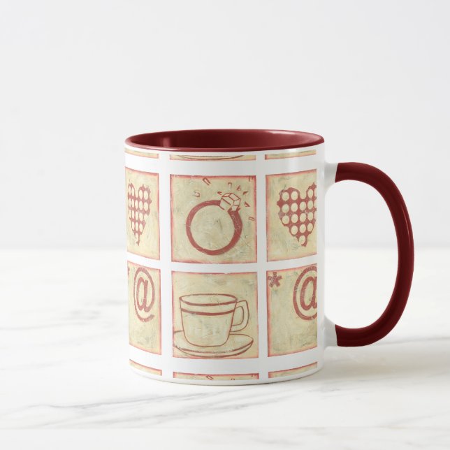 Heart and Ring Woodblock Drawings Mug (Right)