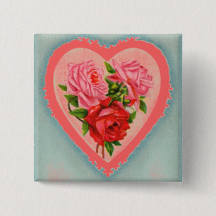 Heart and Roses Button